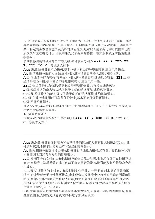 大公信用评级符号及定义精