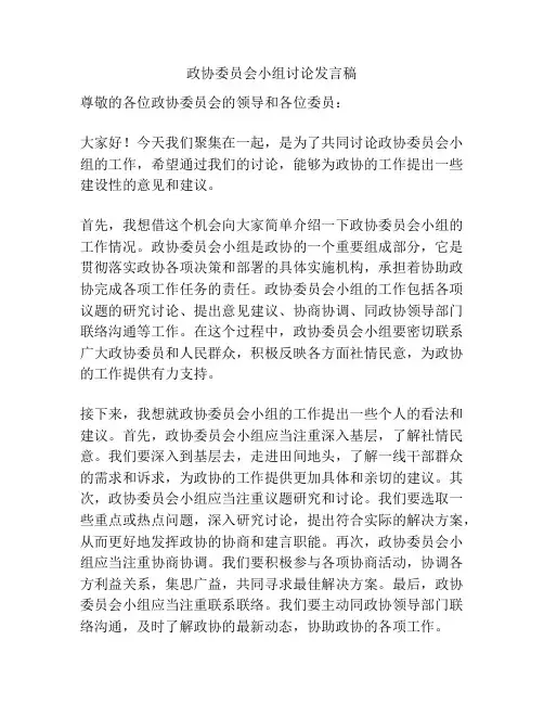 政协委员会小组讨论发言稿
