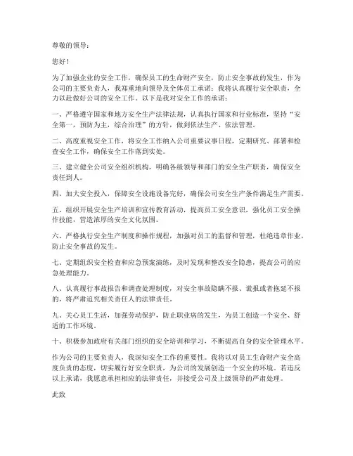 主要负责人安全工作承诺书