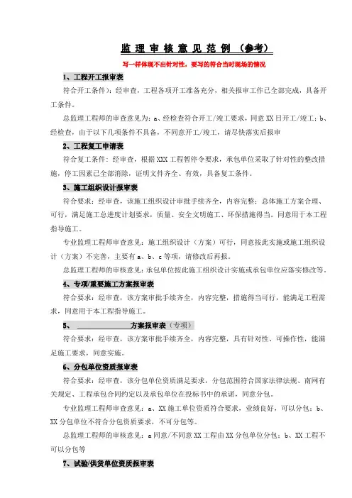 监理审核意见范例