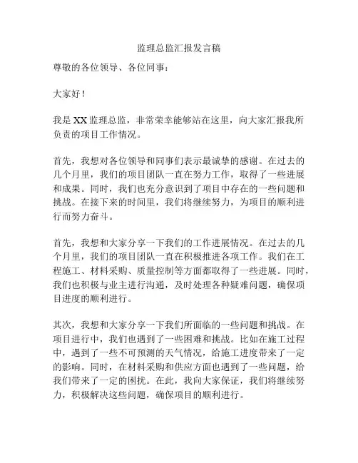 监理总监汇报发言稿