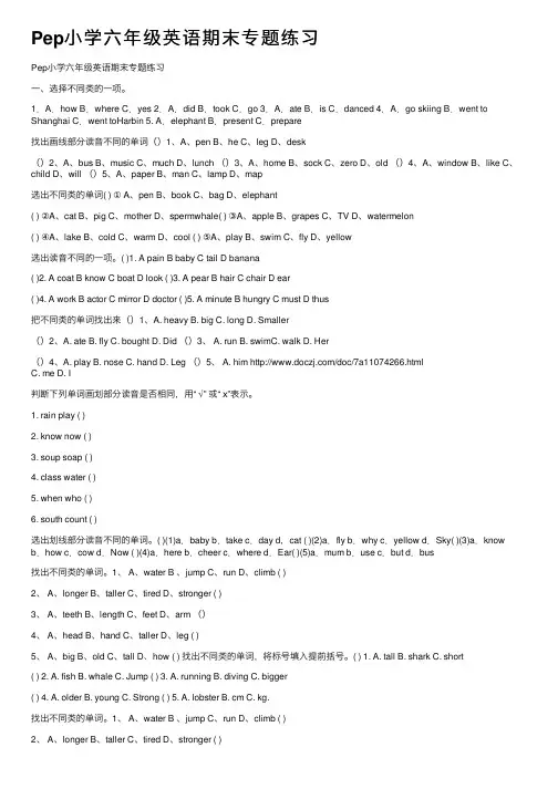 Pep小学六年级英语期末专题练习