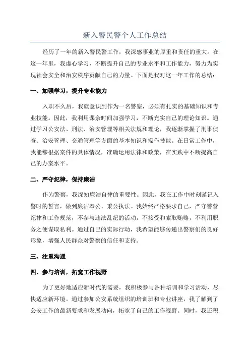 新入警民警个人工作总结