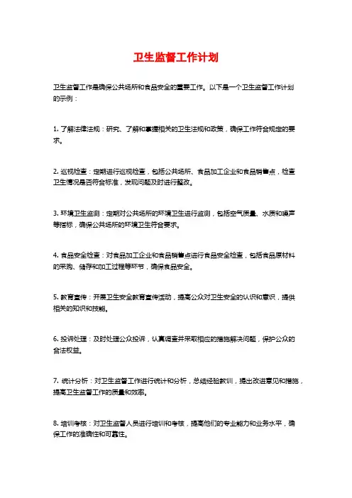 卫生监督工作计划