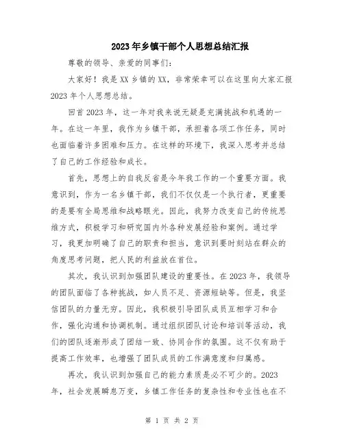 2023年乡镇干部个人思想总结汇报