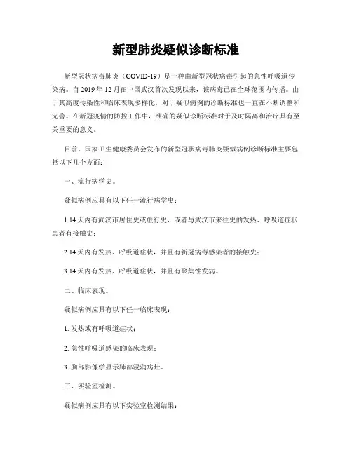 新型肺炎疑似诊断标准