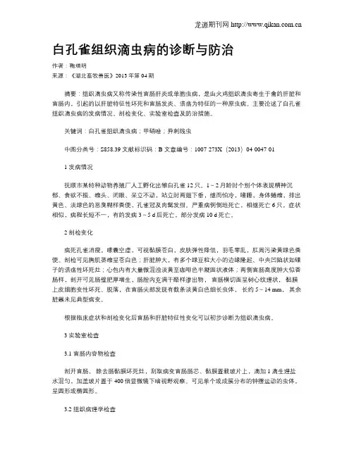 白孔雀组织滴虫病的诊断与防治