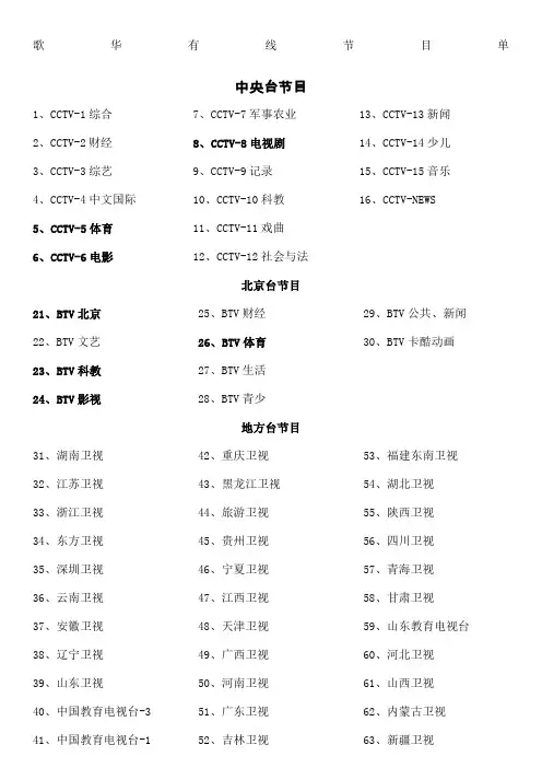 北京地区歌华有线节目单