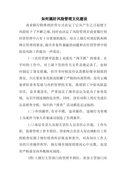 如何搞好风险管理文化建设范文