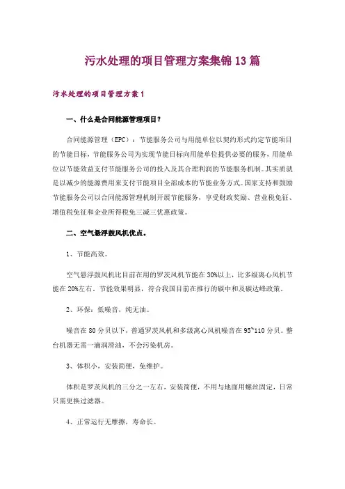 2024年污水处理的项目管理方案集锦13篇