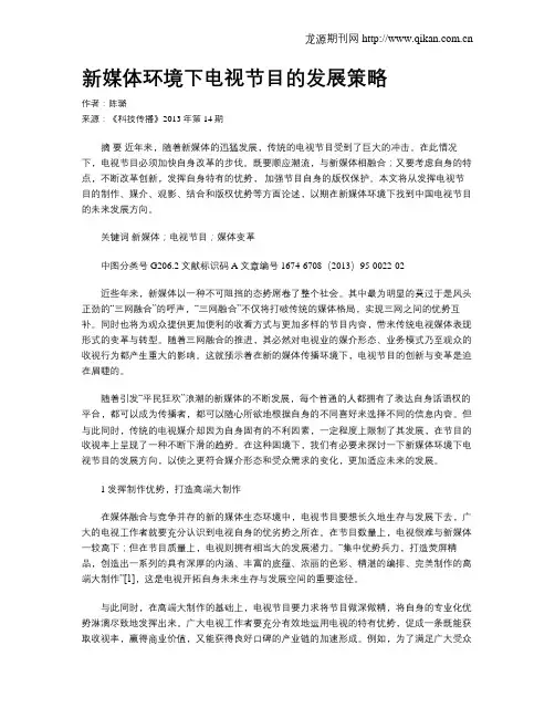 新媒体环境下电视节目的发展策略