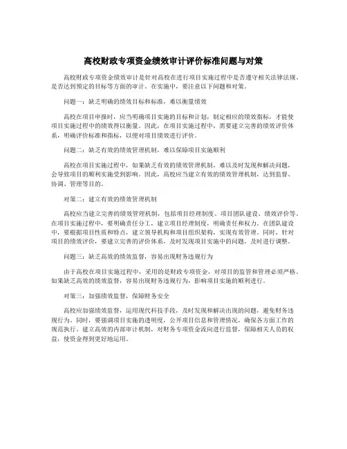高校财政专项资金绩效审计评价标准问题与对策