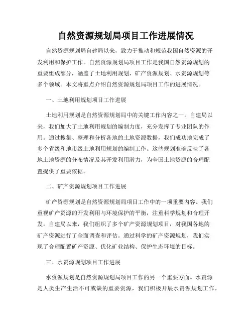 自然资源规划局项目工作进展情况