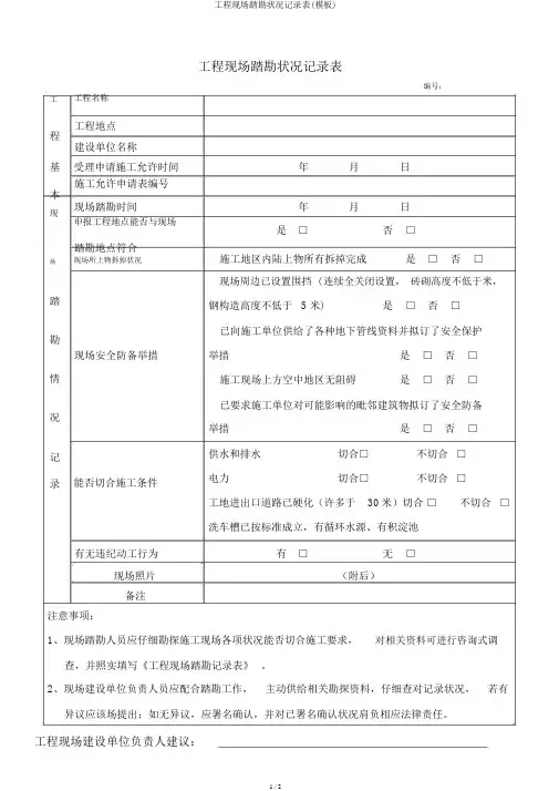 工程现场踏勘情况记录表(模板)