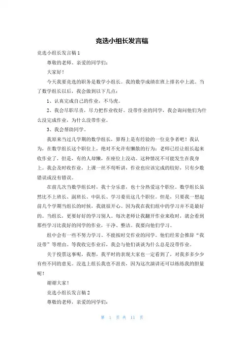 竞选小组长发言稿