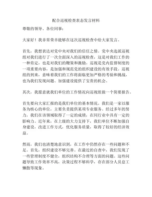 配合巡视检查表态发言材料