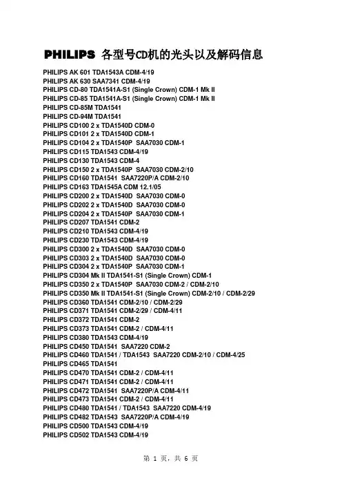 PHILIPS各型 CD机的光头以及解码信息