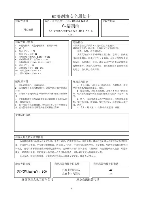 6#溶剂油安全周知卡