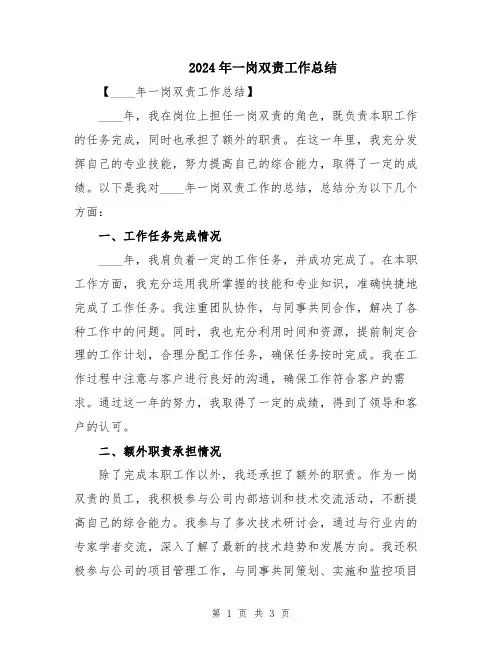 2024年一岗双责工作总结