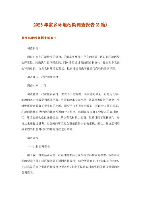 2023年家乡环境污染调查报告(8篇)