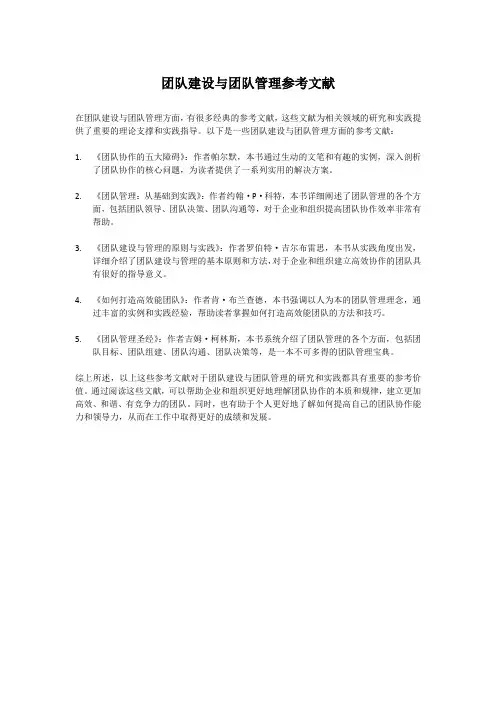 团队建设与团队管理参考文献