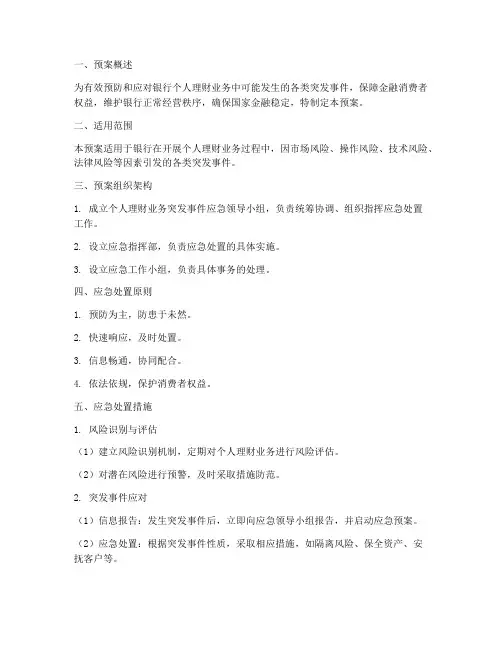 银行个人理财应急预案