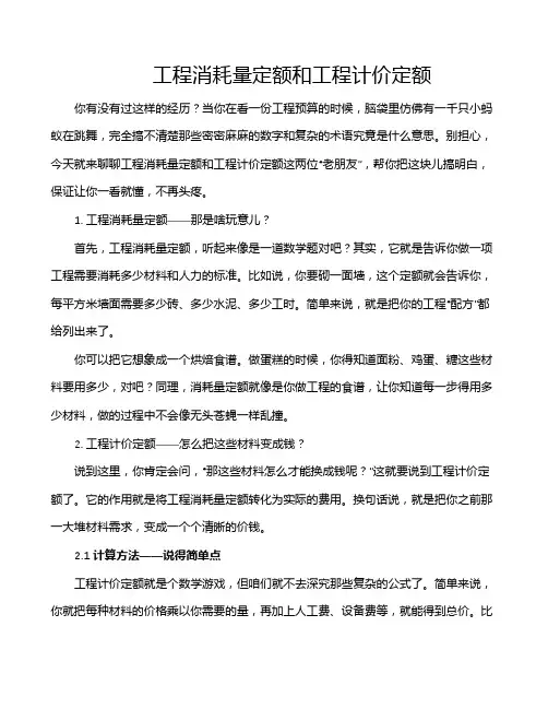 工程消耗量定额和工程计价定额