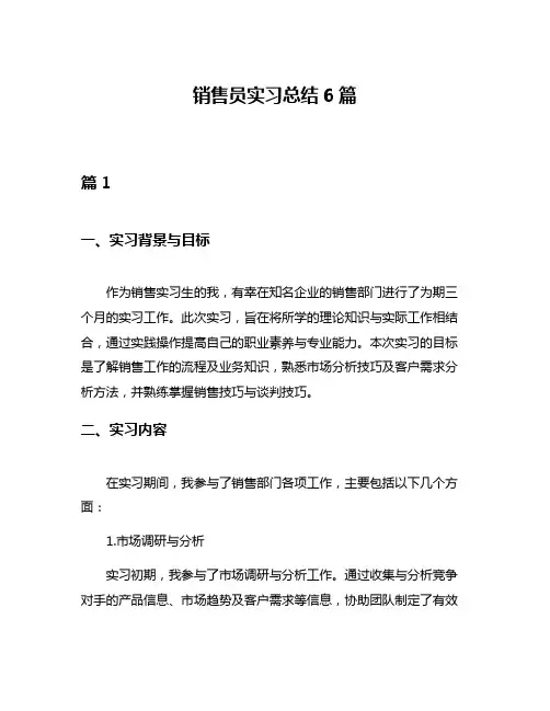 销售员实习总结6篇