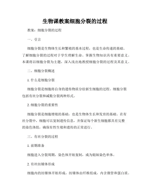 生物课教案细胞分裂的过程