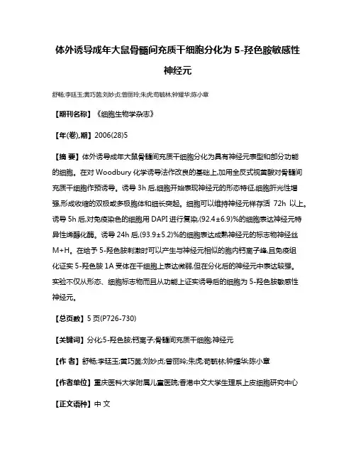 体外诱导成年大鼠骨髓间充质干细胞分化为5-羟色胺敏感性神经元