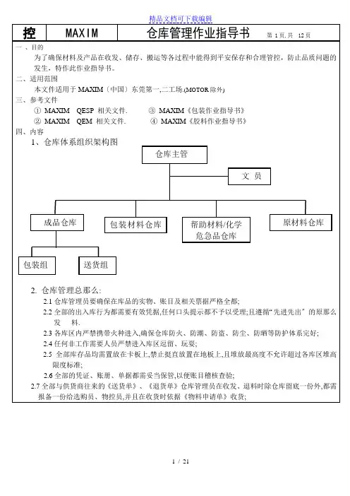 仓库管理作业指导书,材料及产品收发、储存、搬运规定