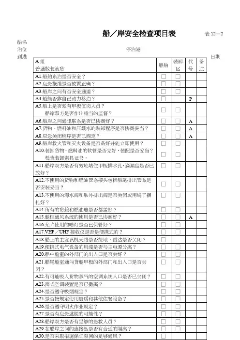 船岸安全检查表