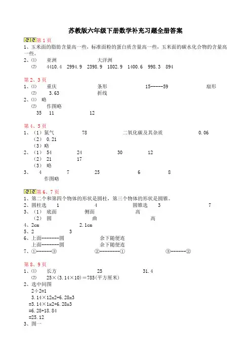 苏教版六年级下册数学补充习题全册答案