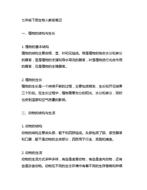 七年级下册生物人教版笔记记书上的