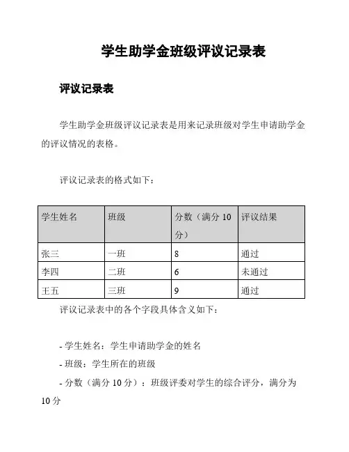 学生助学金班级评议记录表