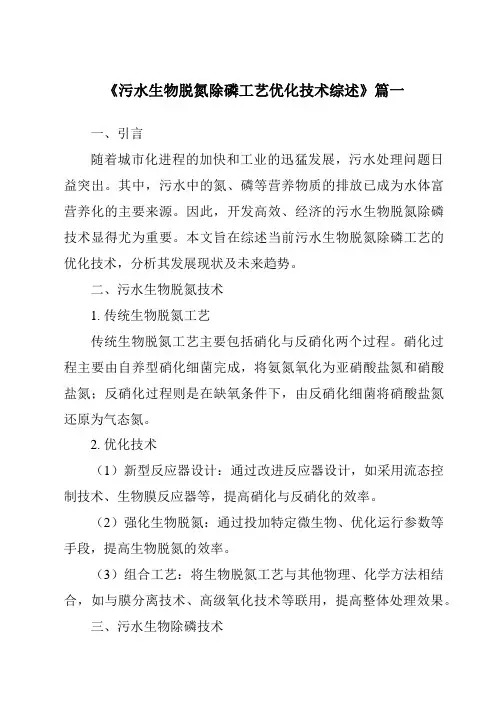 《2024年污水生物脱氮除磷工艺优化技术综述》范文