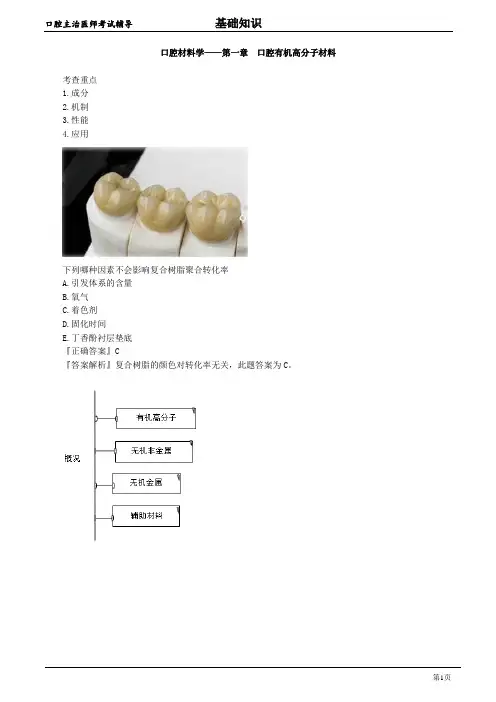 2020年口腔科主治医师资格笔试基础考点讲解及答案解析 (29)：口腔有机高分子材料