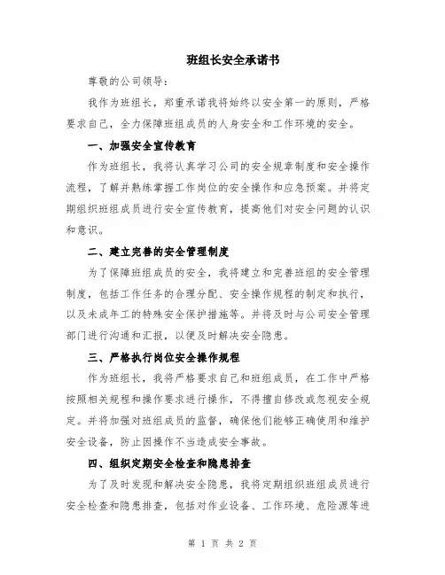 班组长安全承诺书