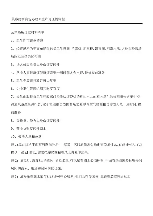 美容院在商场办理卫生许可证的规程