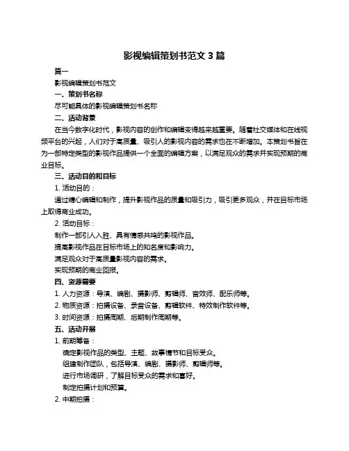 影视编辑策划书范文3篇