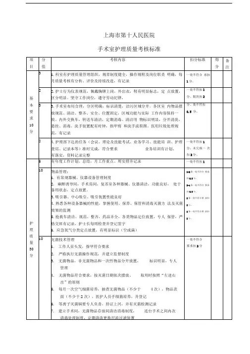 手术室护理质量考核标准