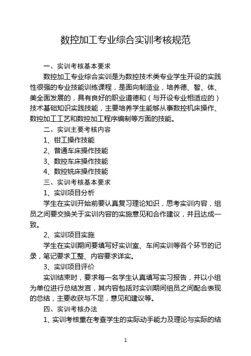 数控加工专业综合实训考核规范