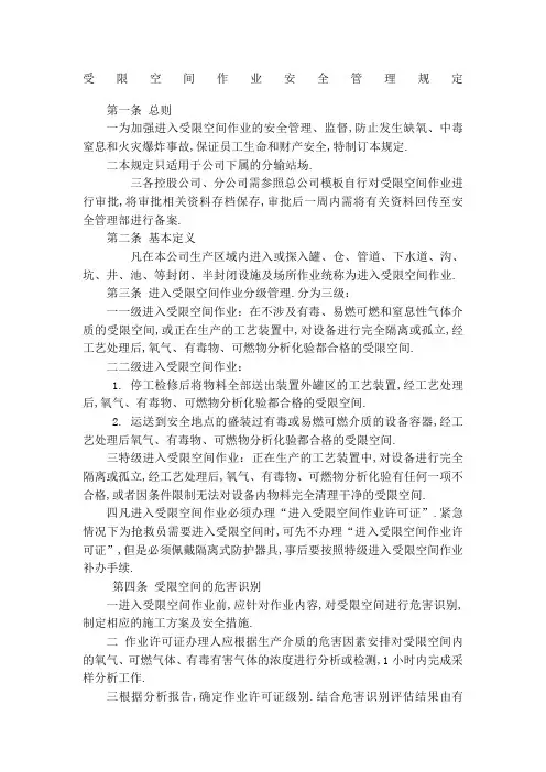 受限空间作业安全管理规定