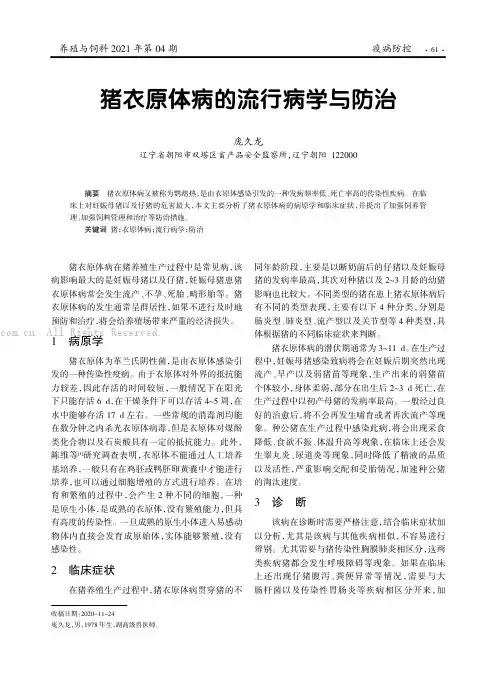 猪衣原体病的流行病学与防治