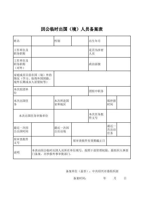 因公临时出国(境)人员备案表