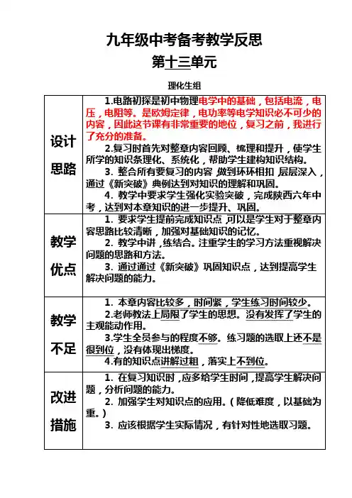 九年级中考复习电路初探反思(13)