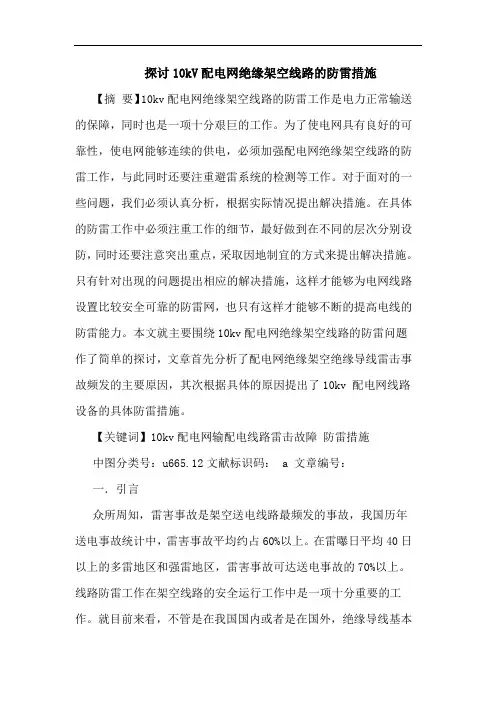 10kV配电网绝缘架空线路防雷措施