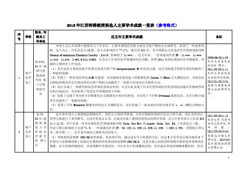 2018年江苏特聘教授候选人主要学术成就一览表参考格式