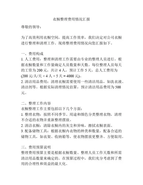 衣橱整理费用情况汇报