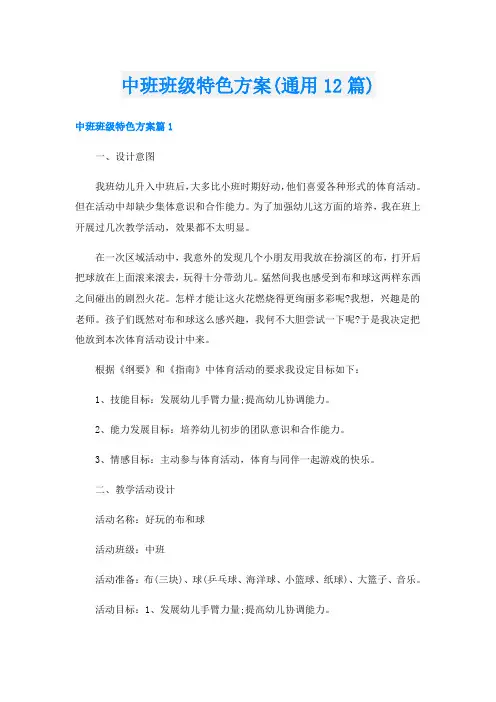 中班班级特色方案(通用12篇)